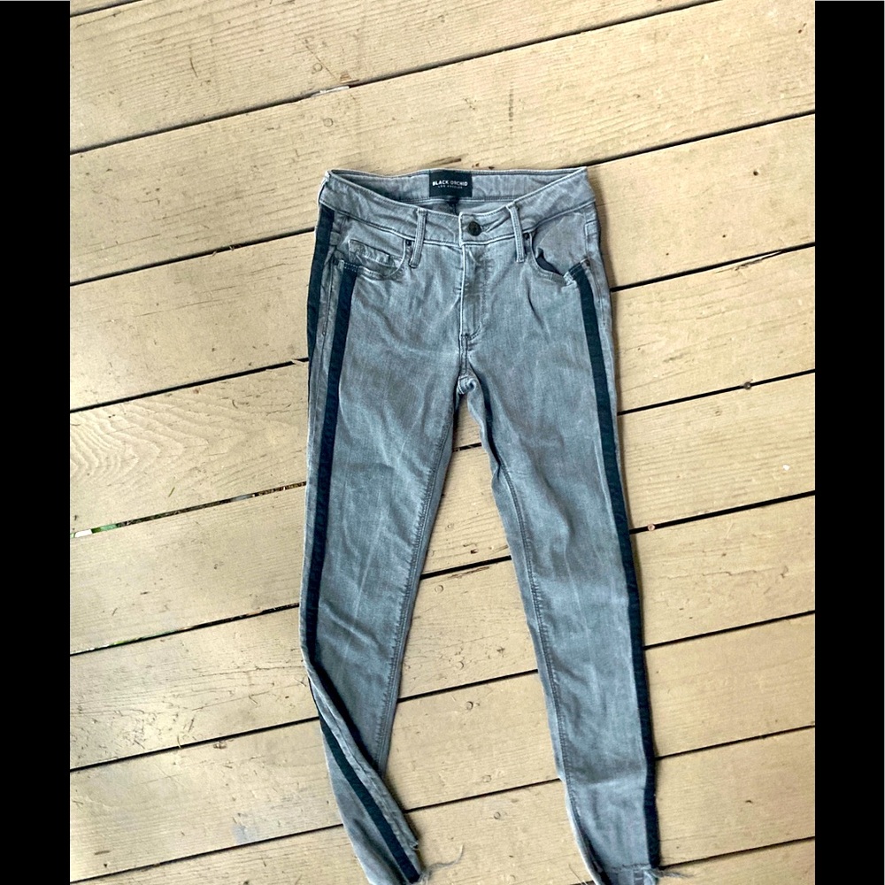 Black Orchid LA Jude MR Moto Stripe Skinny Grey Jeans 24